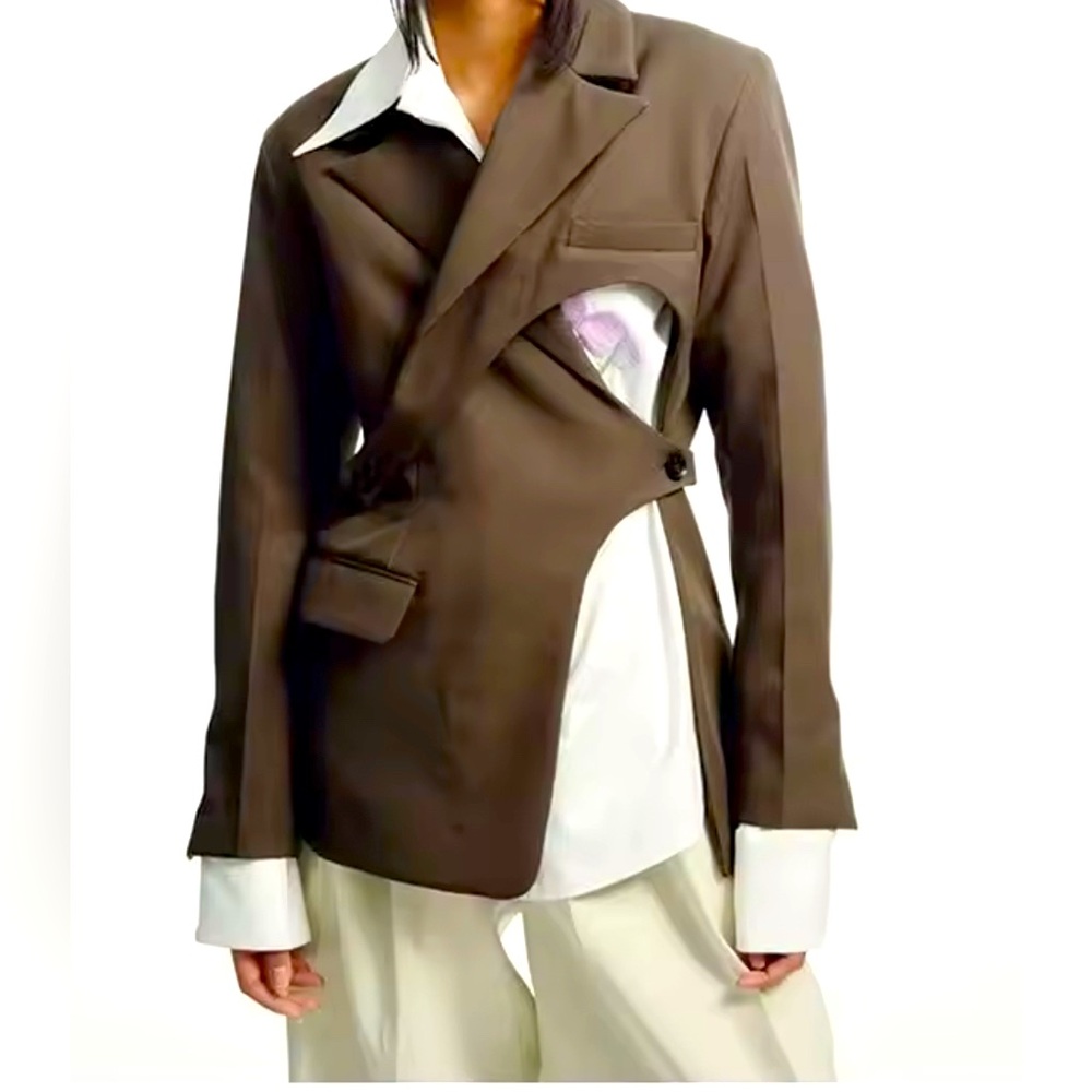 Retail $125 Asymmetrical Chocolate Brown Women's Trendy Blazer